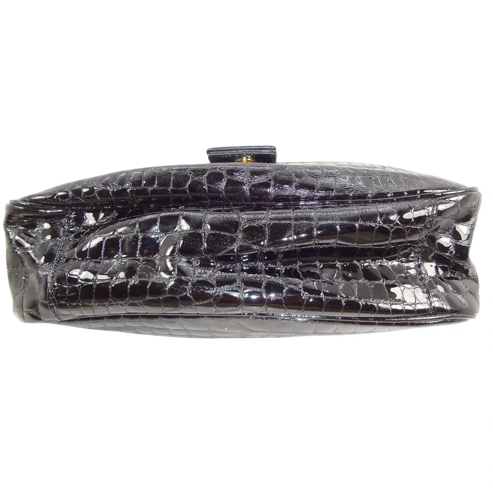 RARE! Michael Kors Penninsula Hobo Shoulder Bag Black Croc Emboss Patent Leather